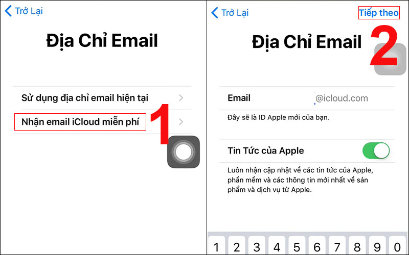 Chọn email để đăng kí